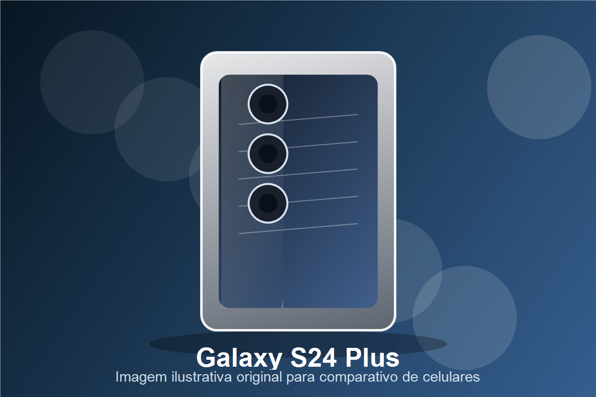 Imagem realista original do Galaxy S24 Plus com tela grande 120 Hz, bateria e desempenho em jogos