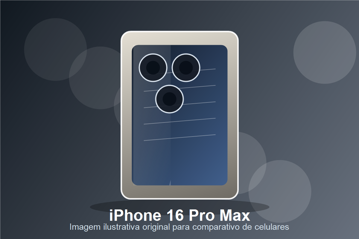 Imagem realista original do iPhone 16 Pro Max com Face ID, A18 Pro, camera Pro e bateria longa