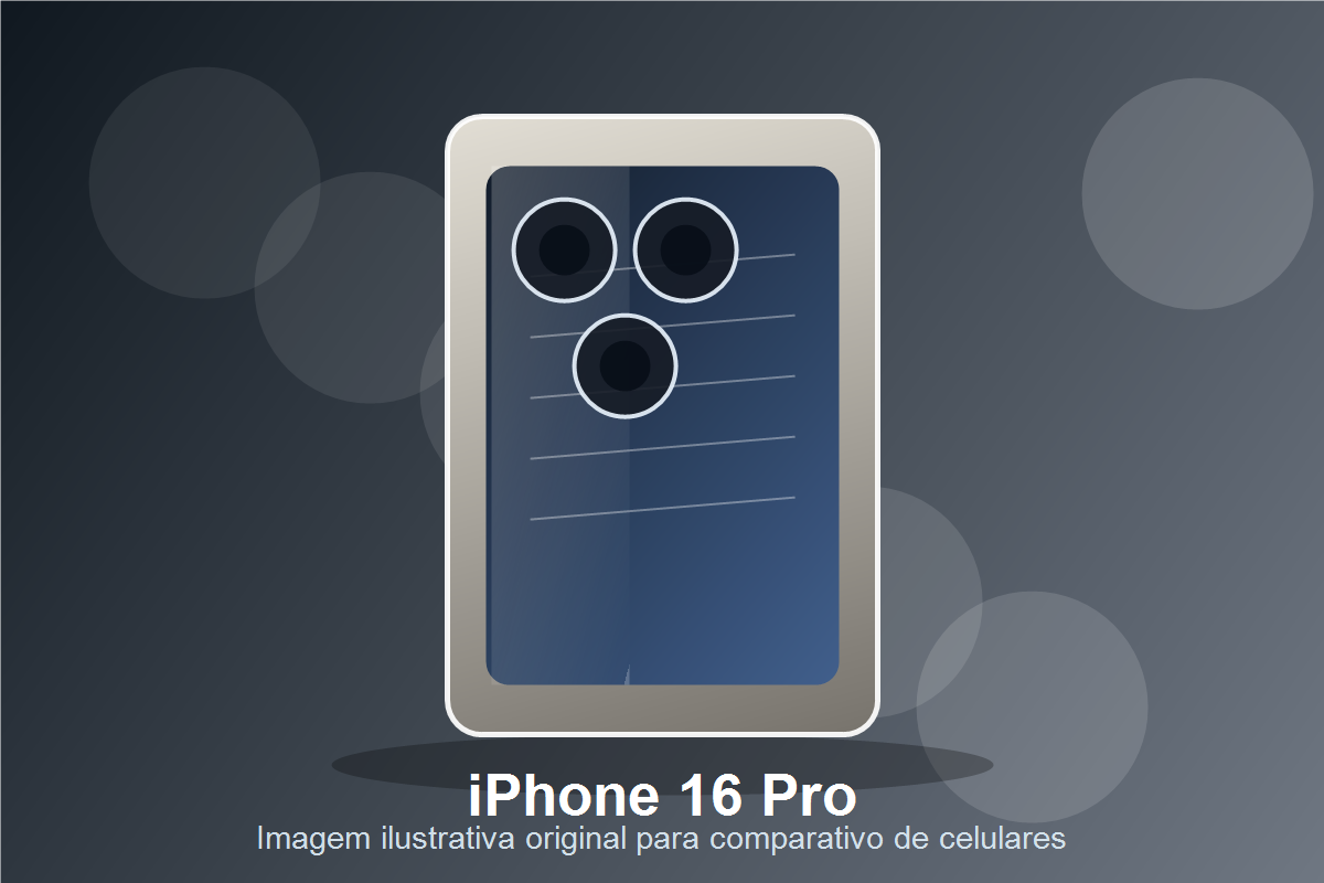 Imagem realista original do iPhone 16 Pro destacando camera tripla, tela 120 Hz e desempenho A18 Pro