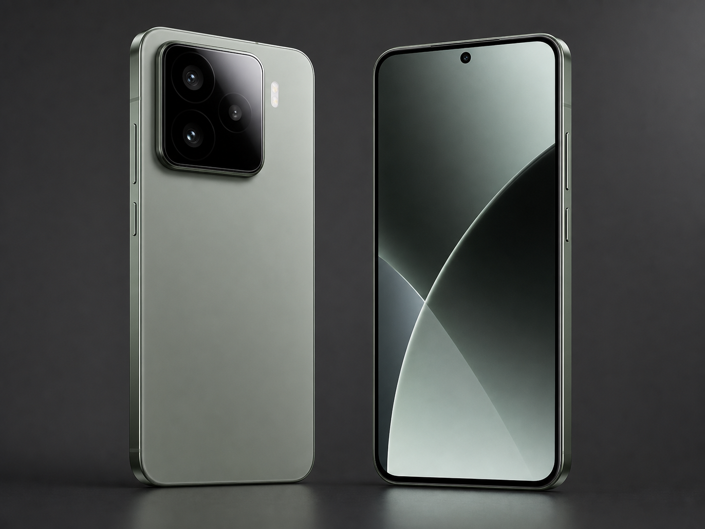 Imagem realista sem logo do Xiaomi 15 com camera tripla, tela 1.5K e carregamento rapido